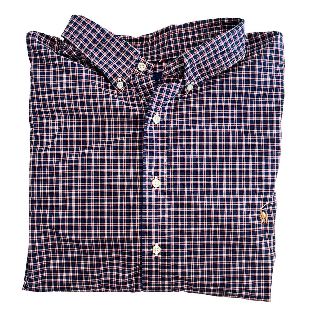 POLO RALPH LAUREN Button Down Dress Shirt Mens 3XLT Long Sleeve Plaid Cotton